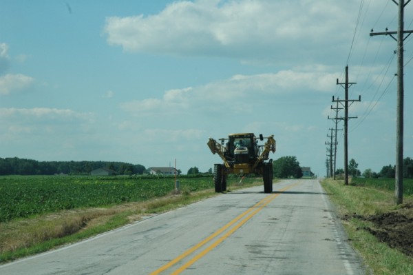 Crop sprayer coming down the road